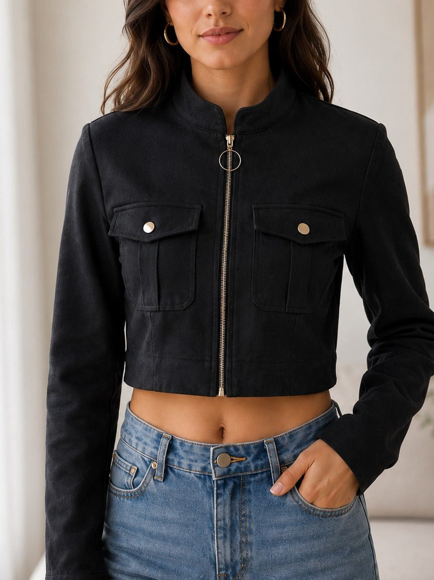 Ladies Black Faux Suede Cropped Jacket - StylePhase SA