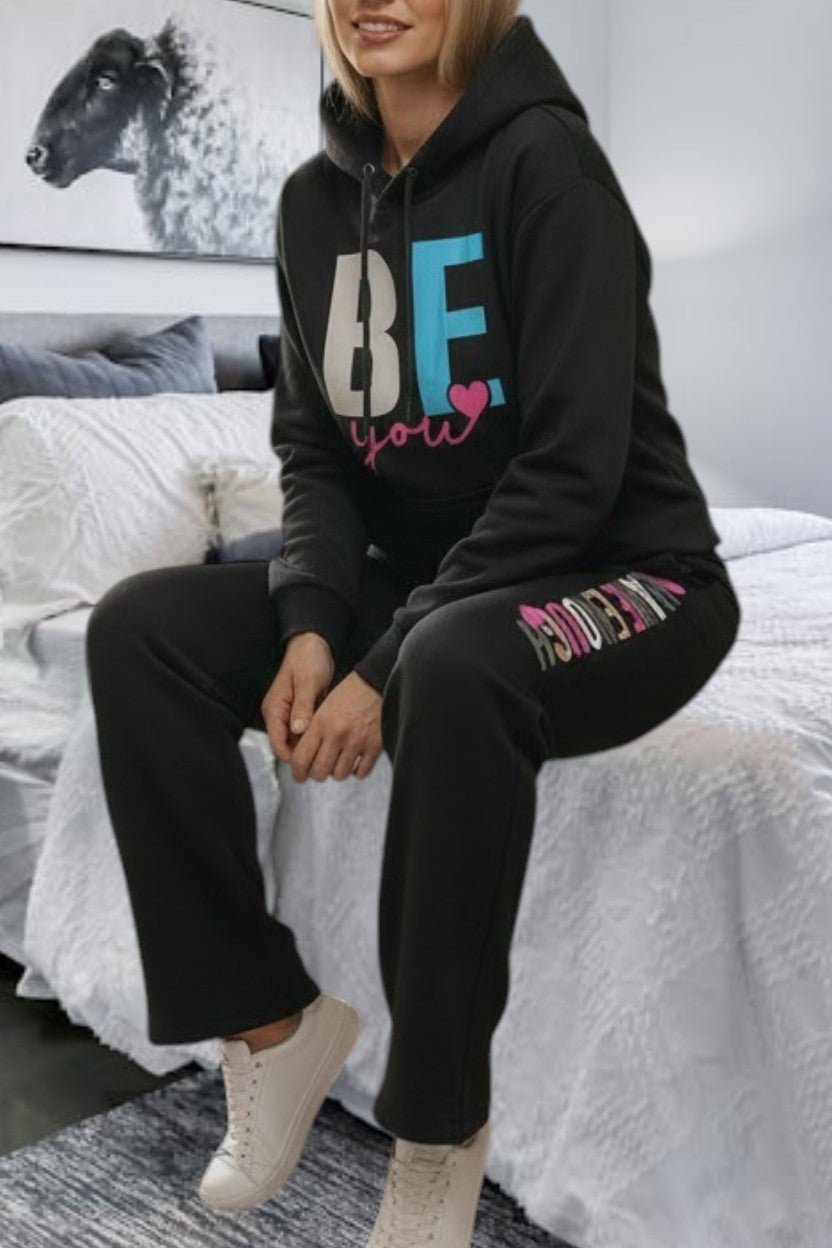 Ladies Black Fleece Tracksuit Set - Be You - StylePhase SA