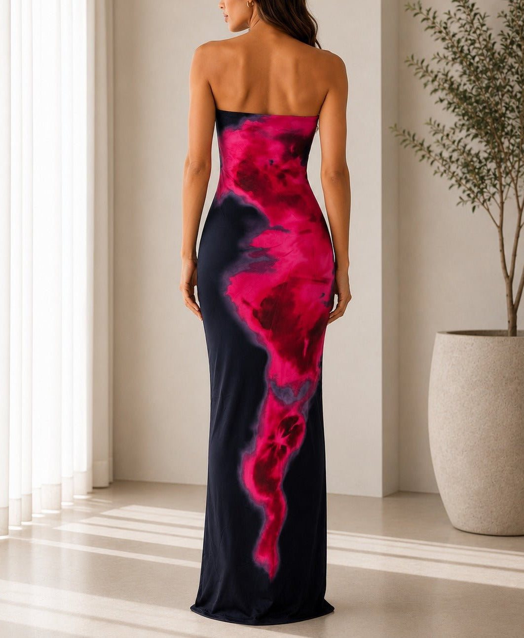 Ladies Black Fuchsia Strapless Maxi Dress - StylePhase SA