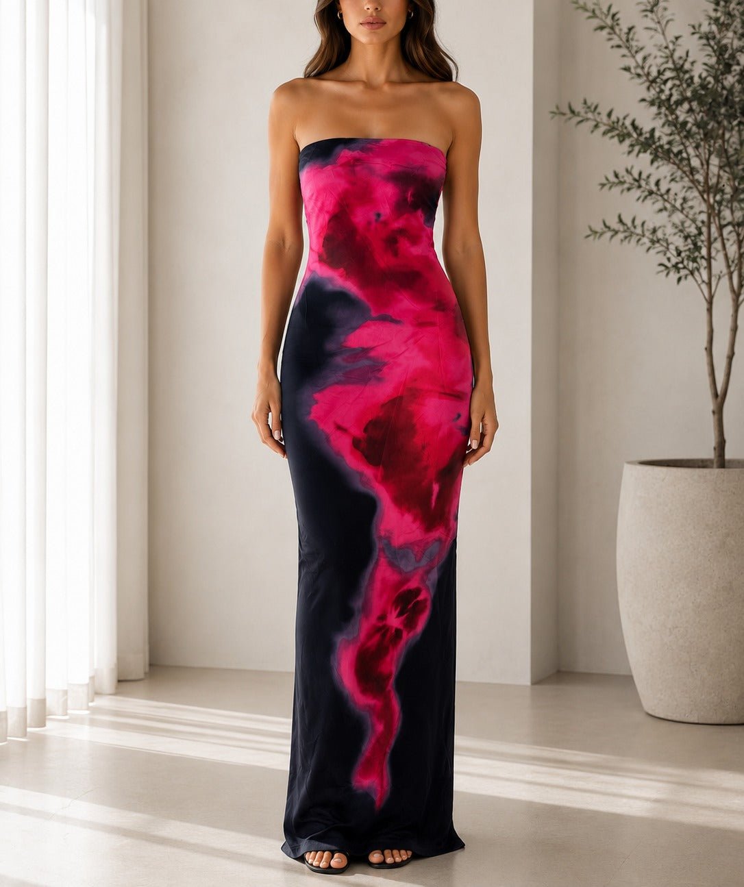 Ladies Black Fuchsia Strapless Maxi Dress - StylePhase SA