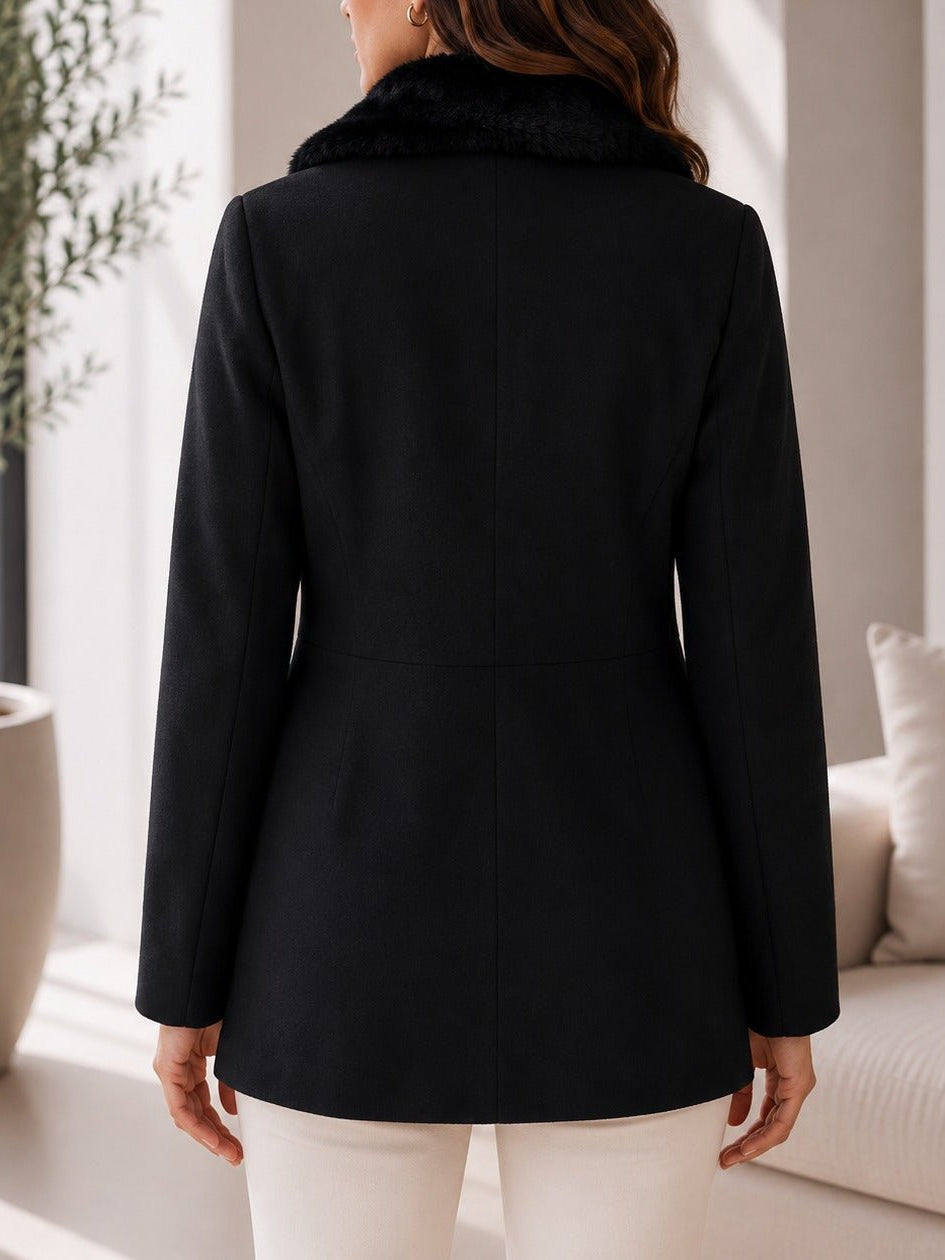 Ladies Black Fur Button Blazer - StylePhase SA