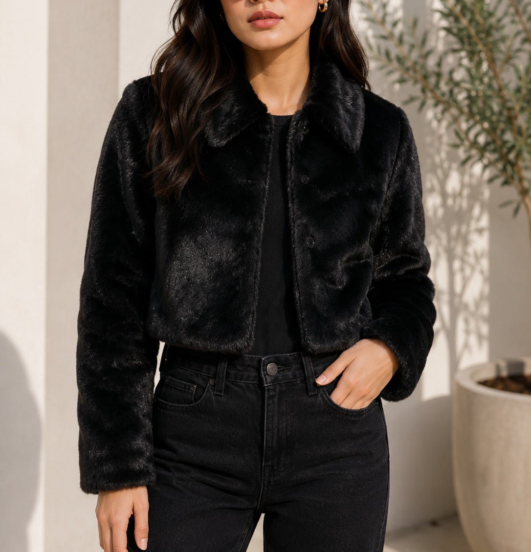 Ladies Black Fur Crop Jacket - StylePhase SA