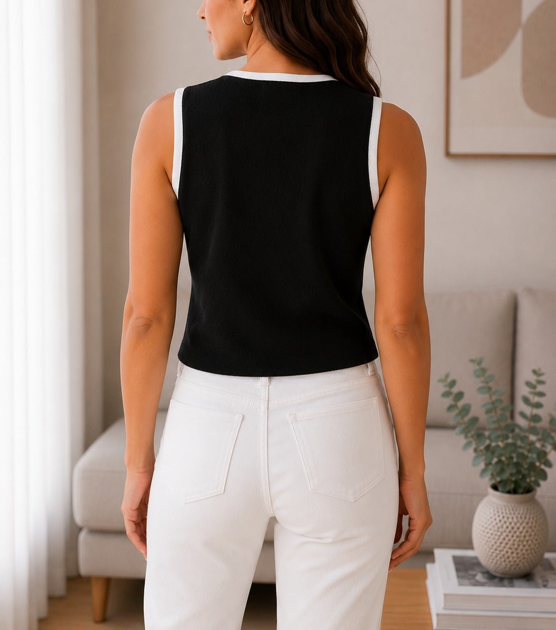 Ladies Black Knitwear Sleeveless Tank Top - StylePhase SA