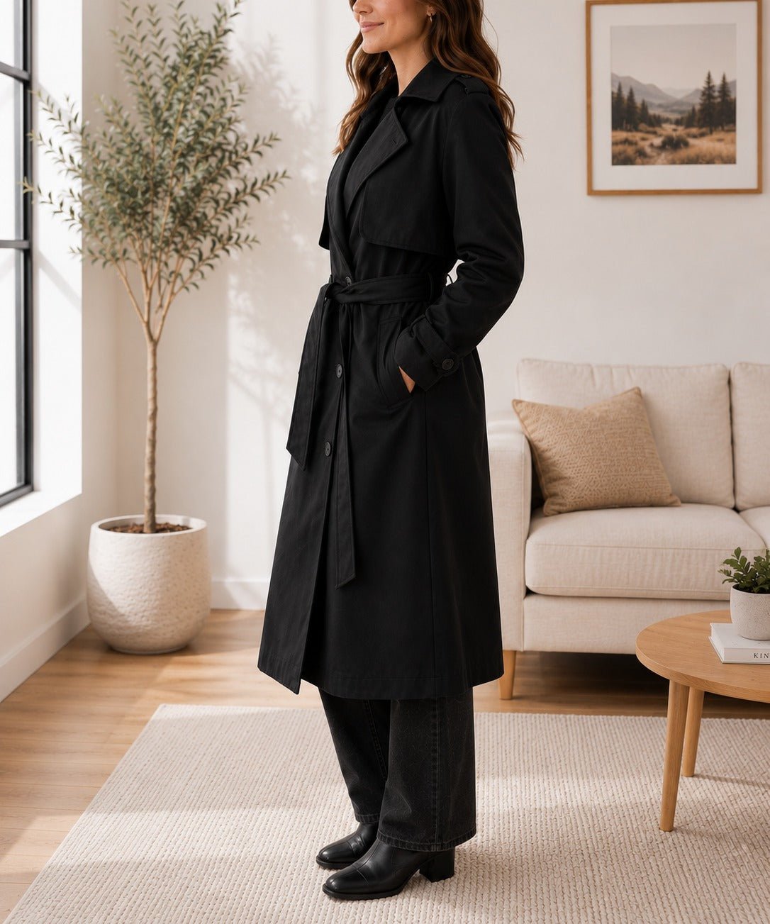 Ladies Black Lined Trench Coat - StylePhase SA