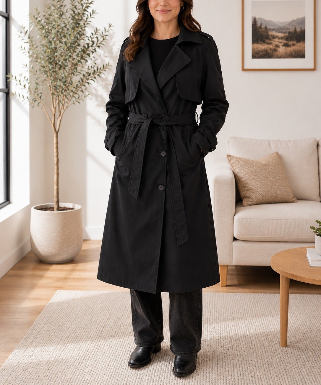 Ladies Black Lined Trench Coat - StylePhase SA