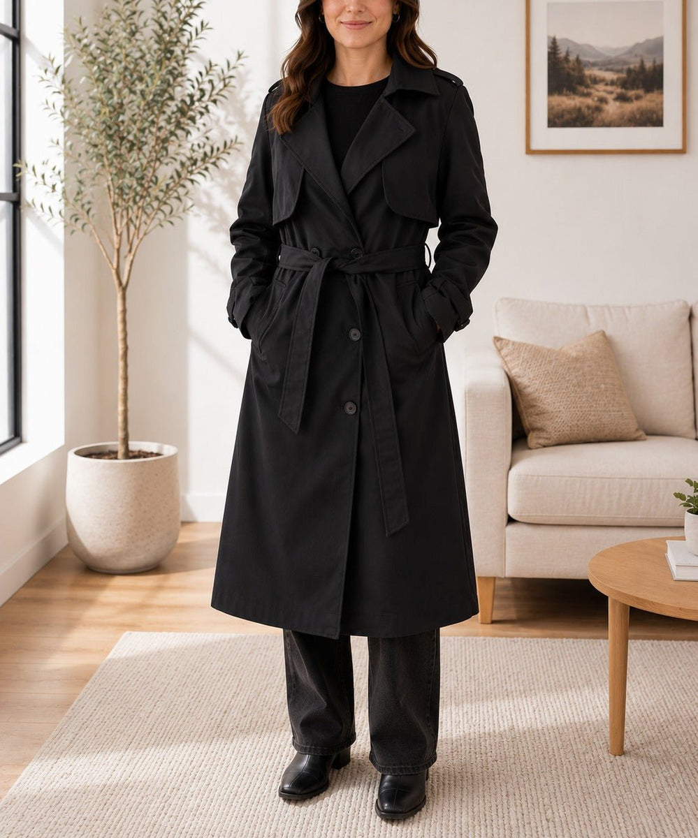 Ladies Black Lined Trench Coat – StylePhase SA