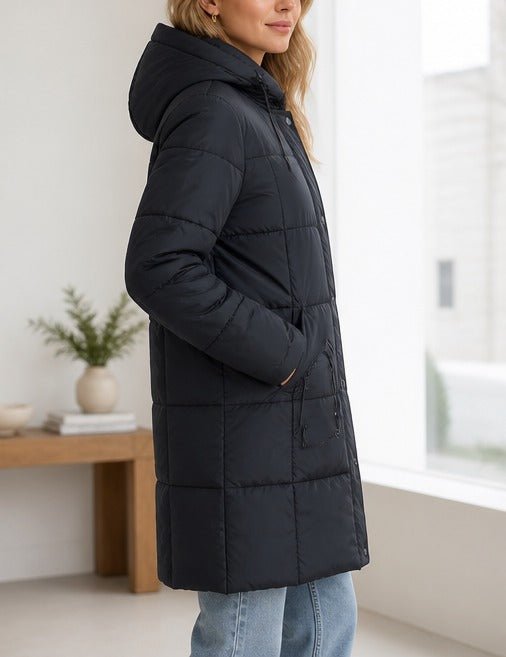 Ladies Black Long Line Padded Puffer Jacket - StylePhase SA