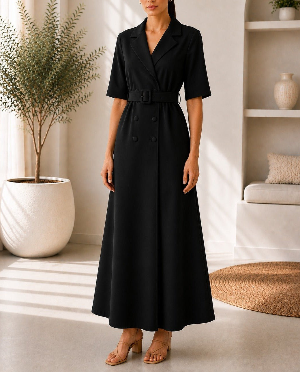 Ladies Black New Feeling Double Breast Dress - StylePhase SA