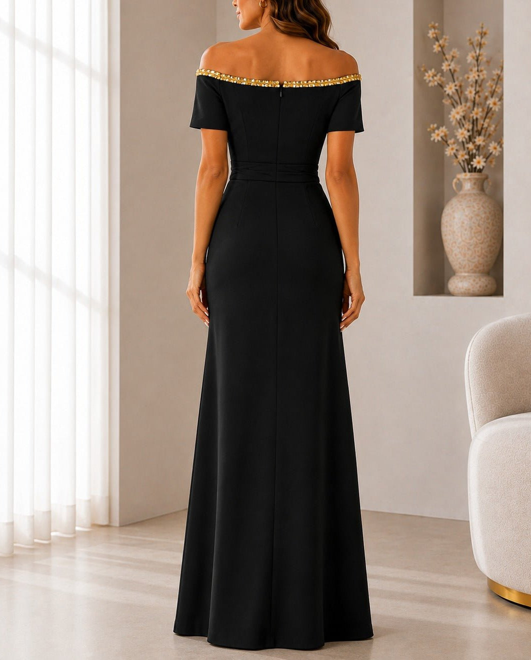 Ladies Black New Feeling Embellished Off Shoulder Maxi Dress - StylePhase SA