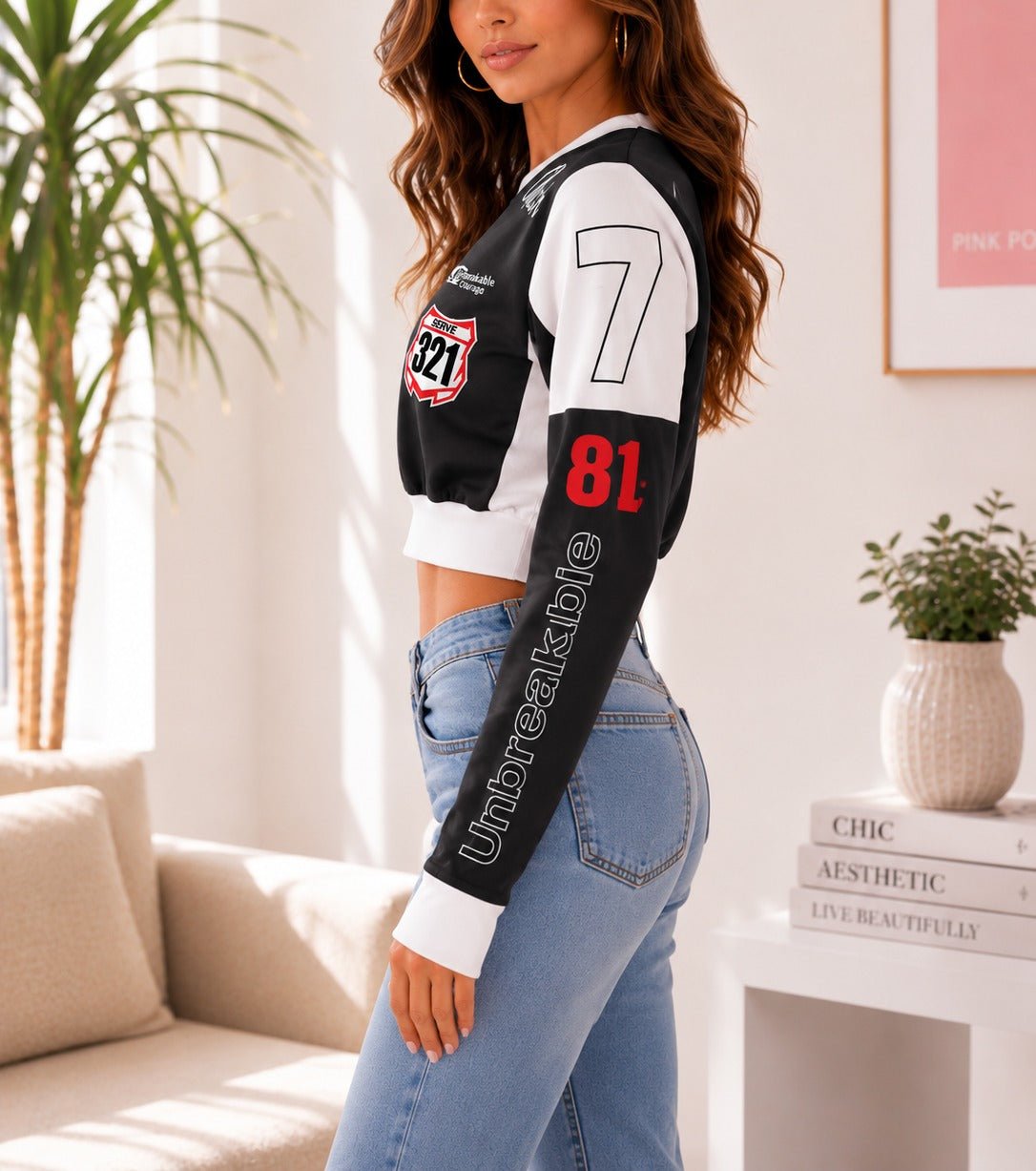 Ladies Black New Feeling Graphic Crop Sweatshirt - StylePhase SA
