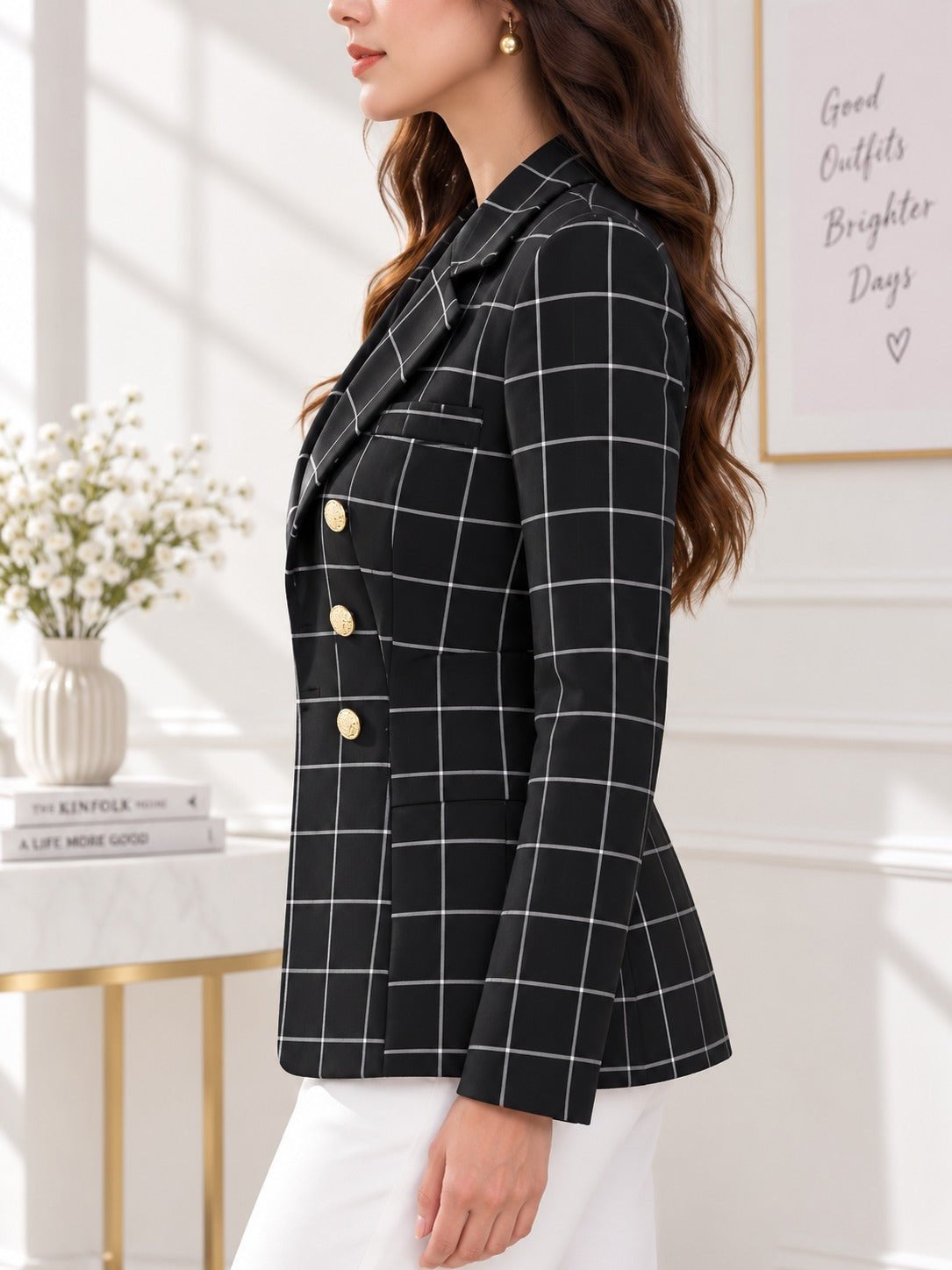 Ladies Black Plaid Blazer - StylePhase SA