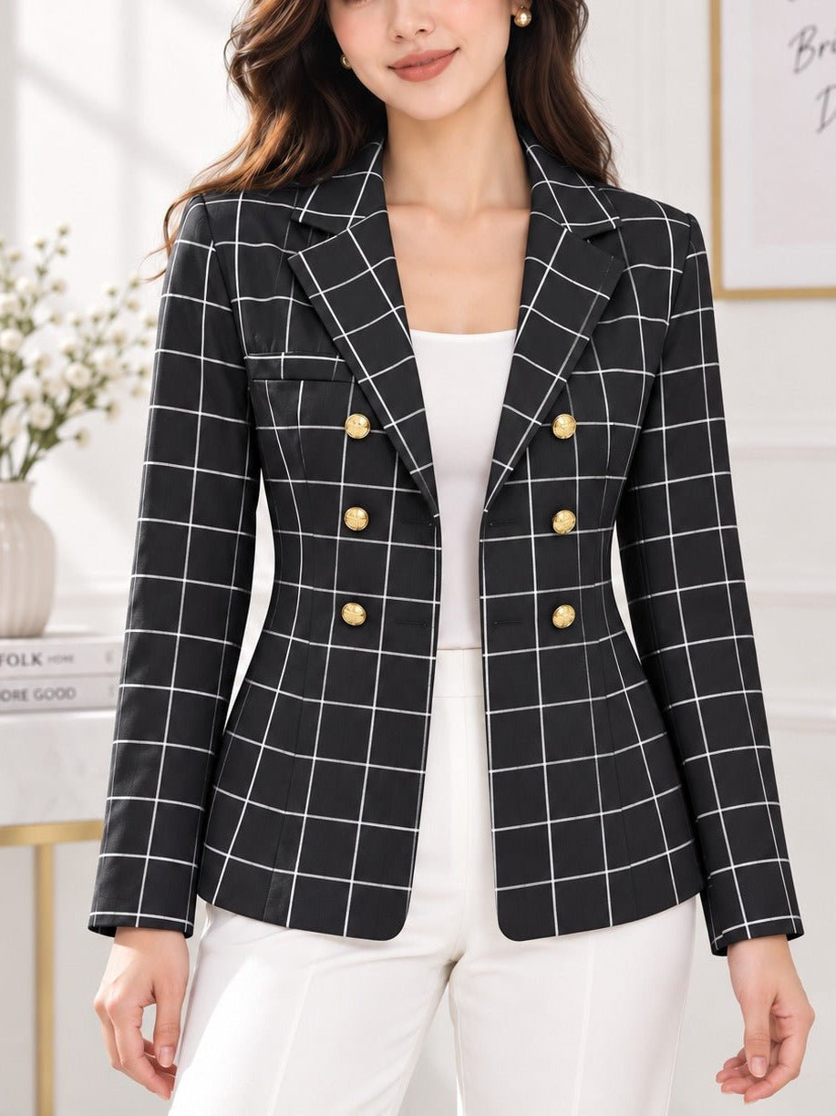 Ladies Black Plaid Blazer - StylePhase SA