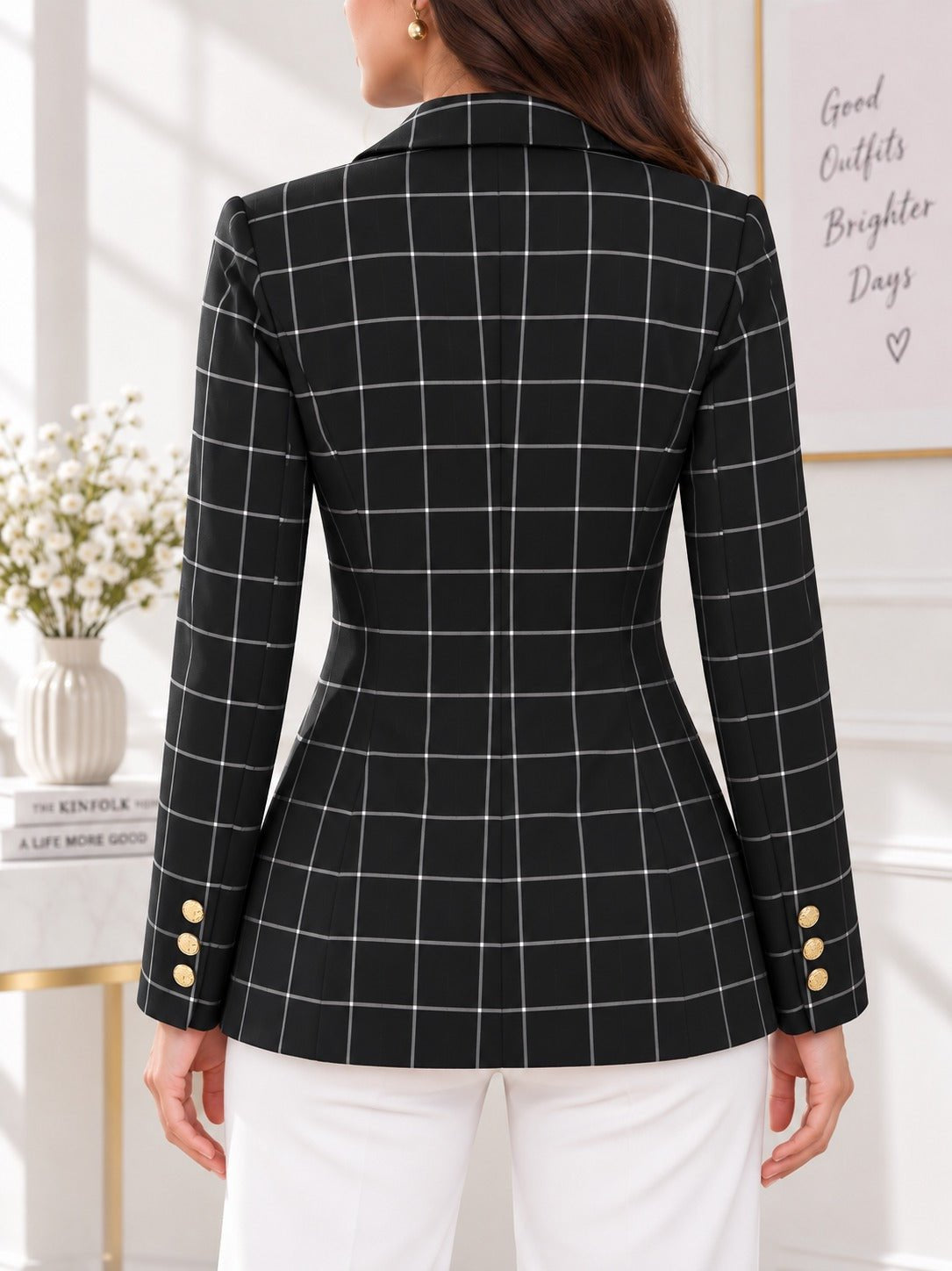Ladies Black Plaid Blazer - StylePhase SA
