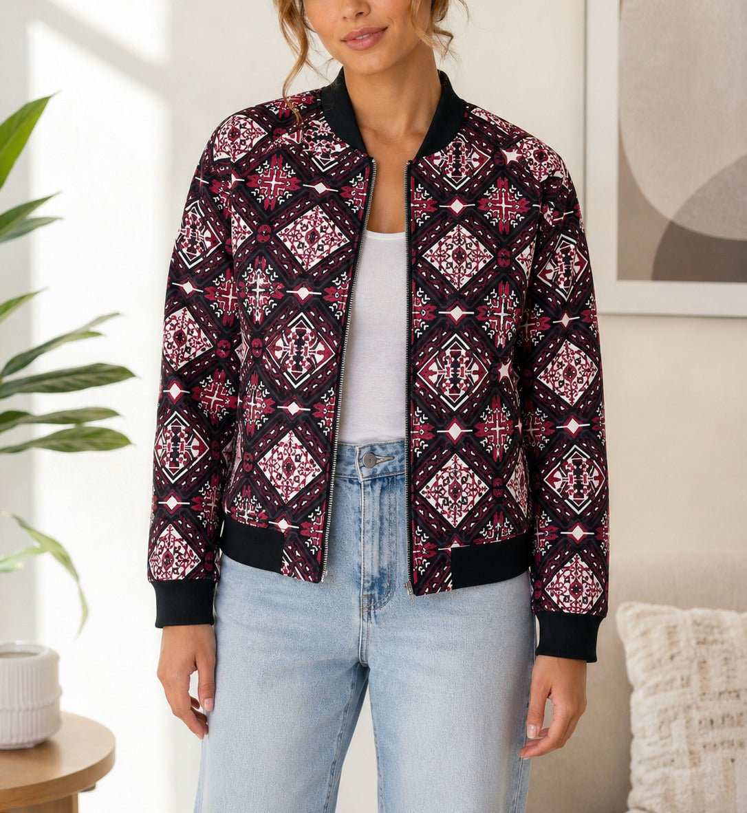Ladies Black Printed Crop Lined Jacket - StylePhase SA