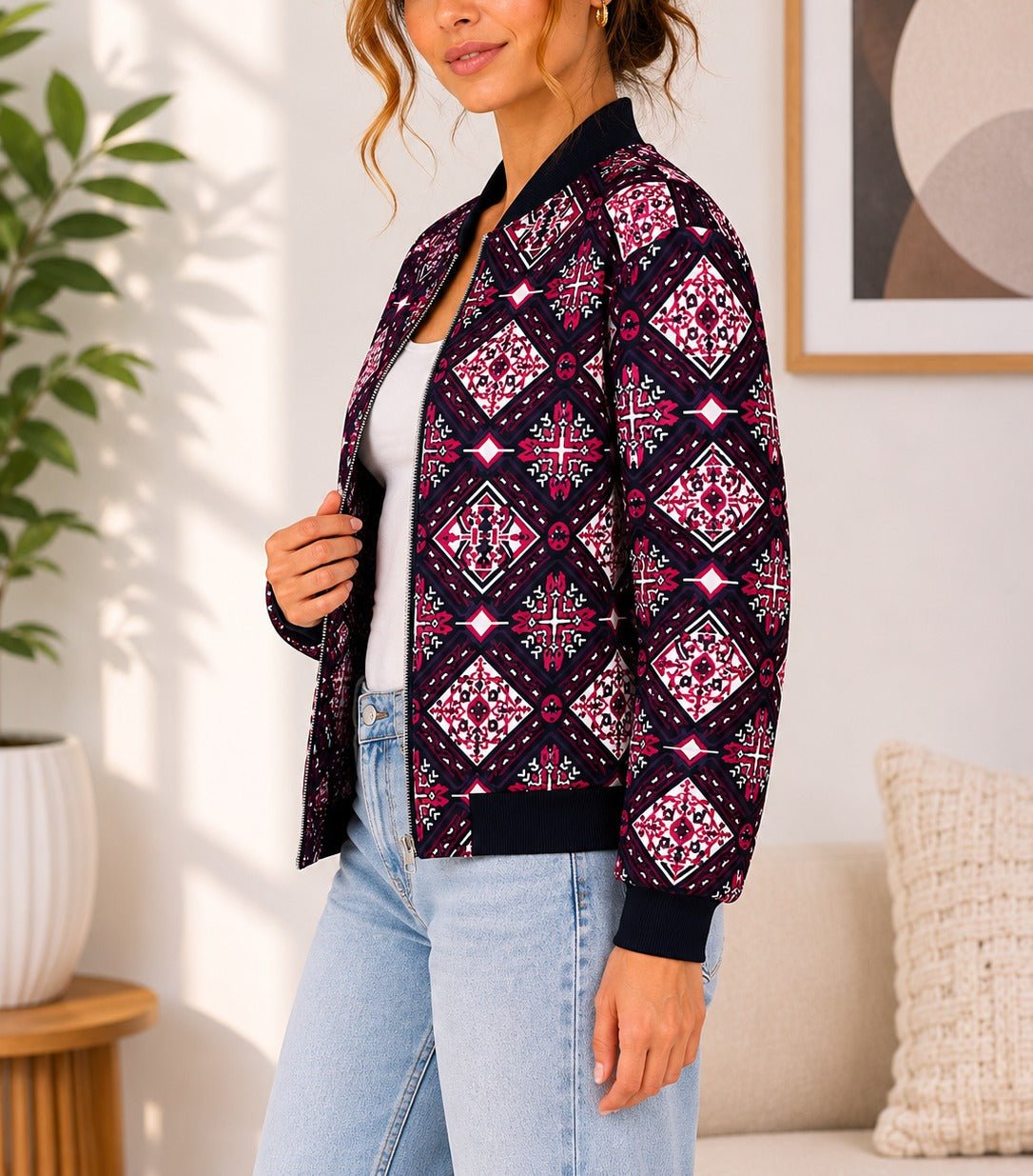 Ladies Black Printed Crop Lined Jacket - StylePhase SA