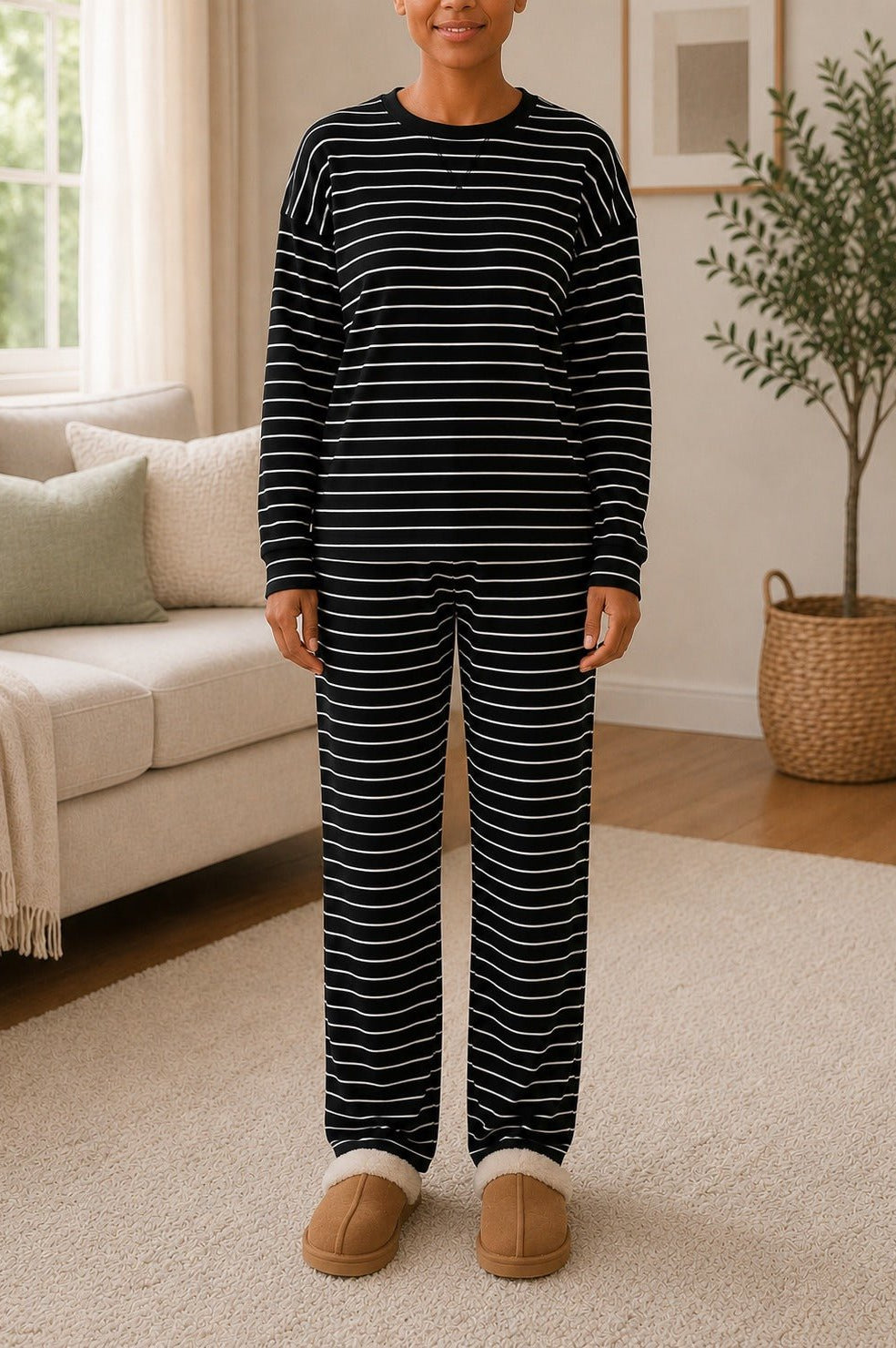Ladies Black Rib Knit Pj Set - StylePhase SA