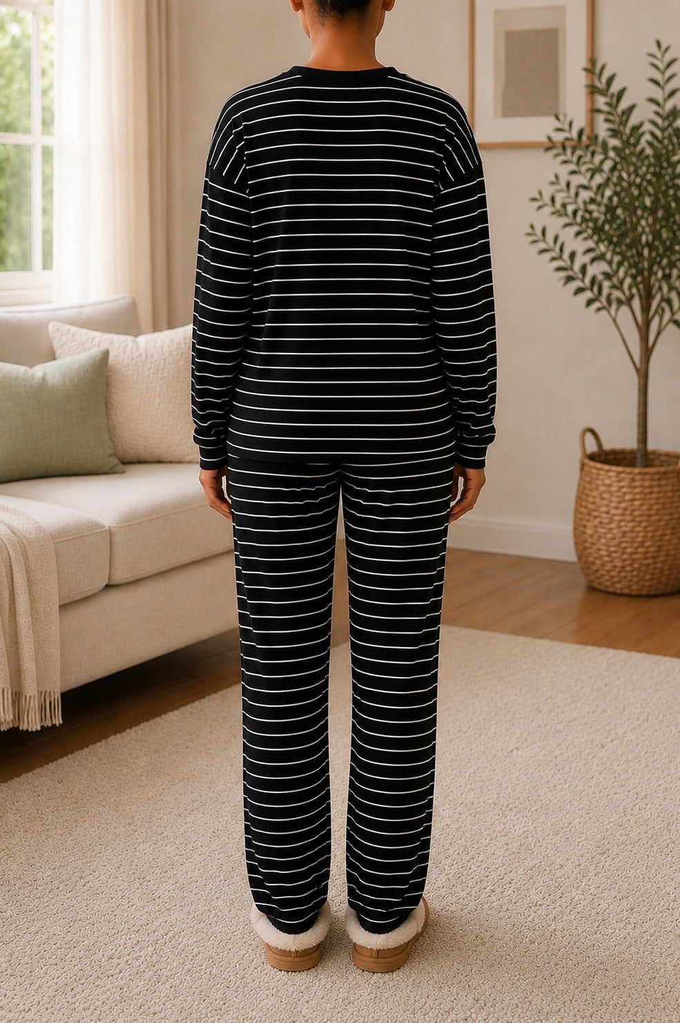 Ladies Black Rib Knit Pj Set - StylePhase SA