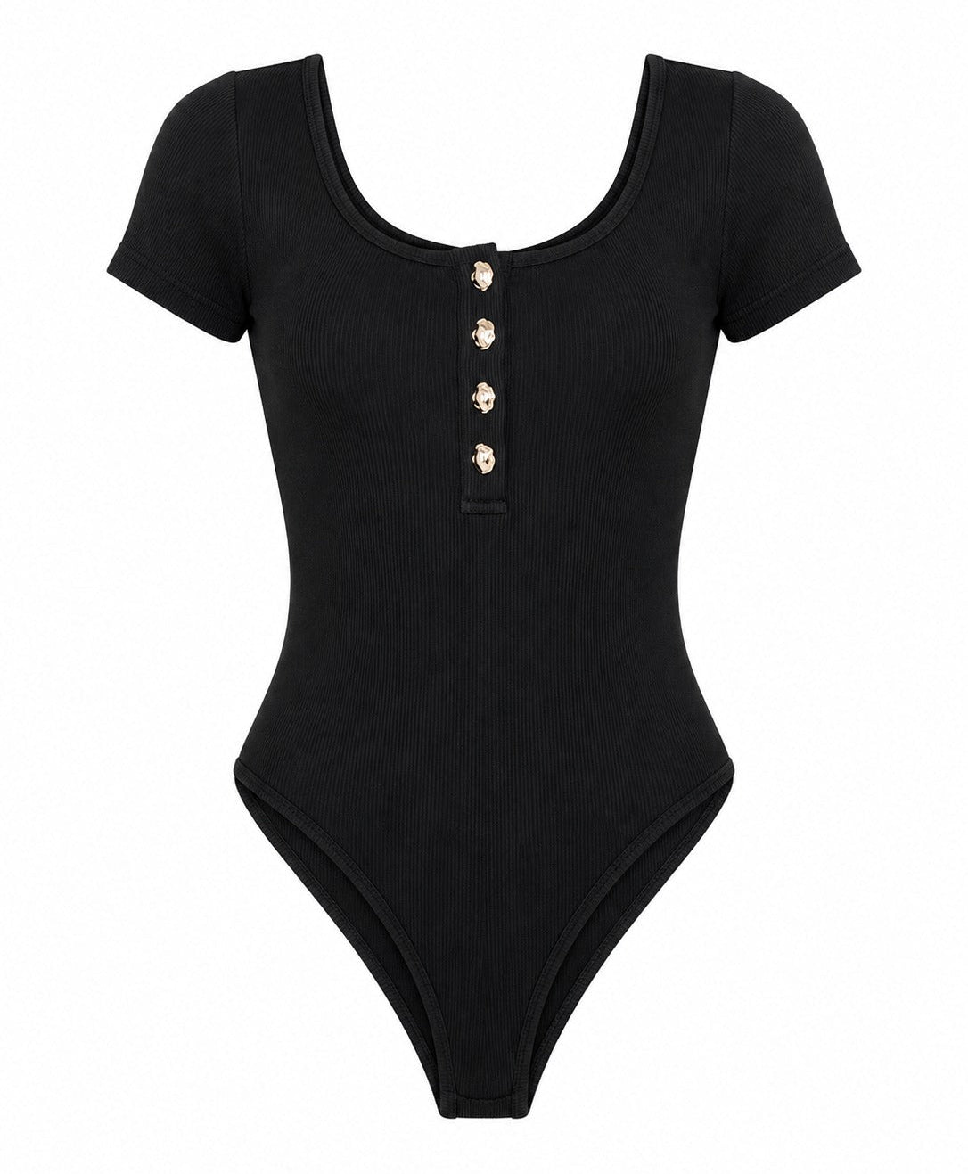 Ladies Black Ribbed Short Sleeve Bodysuit - StylePhase SA