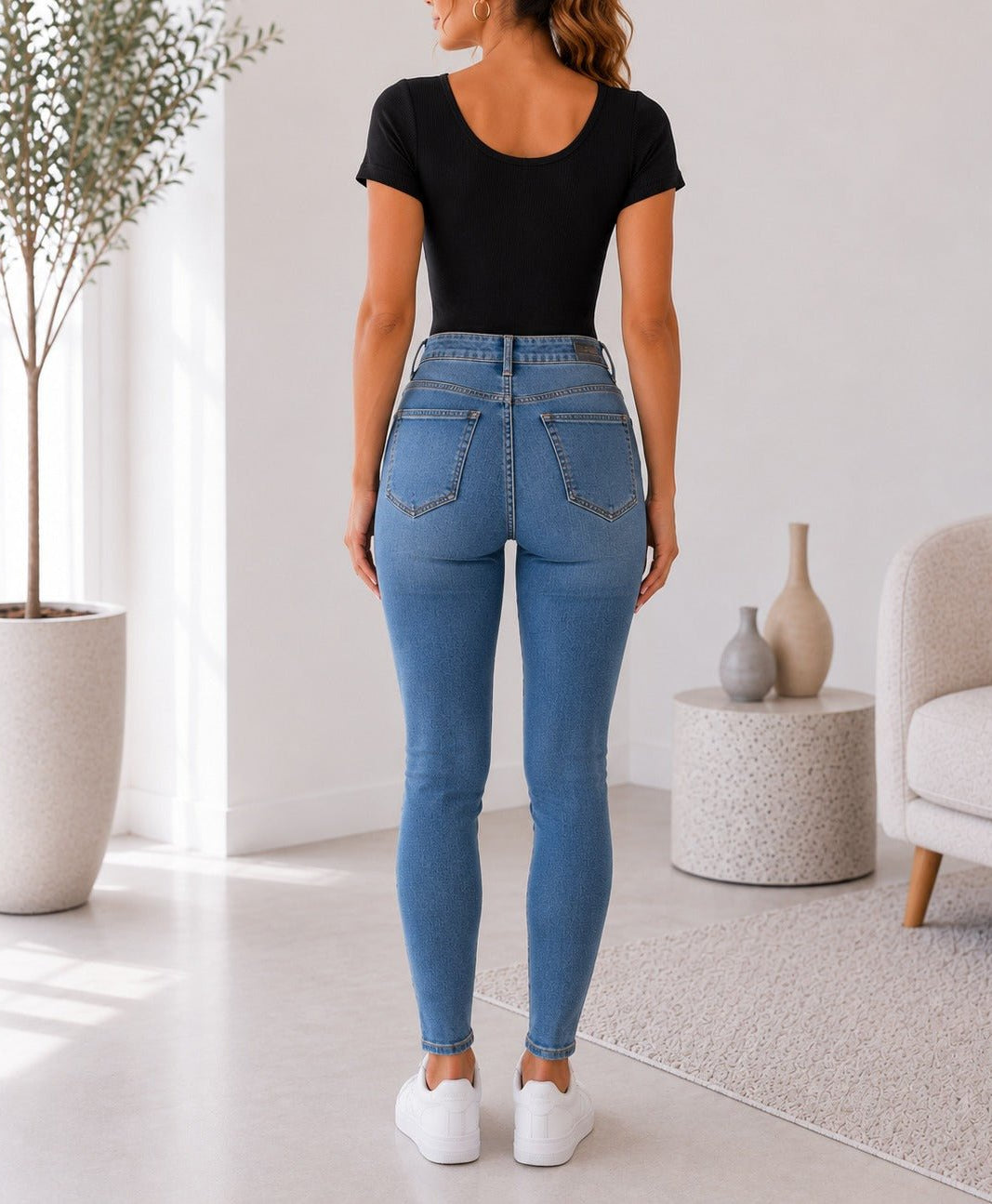 Ladies Black Ribbed Short Sleeve Bodysuit - StylePhase SA