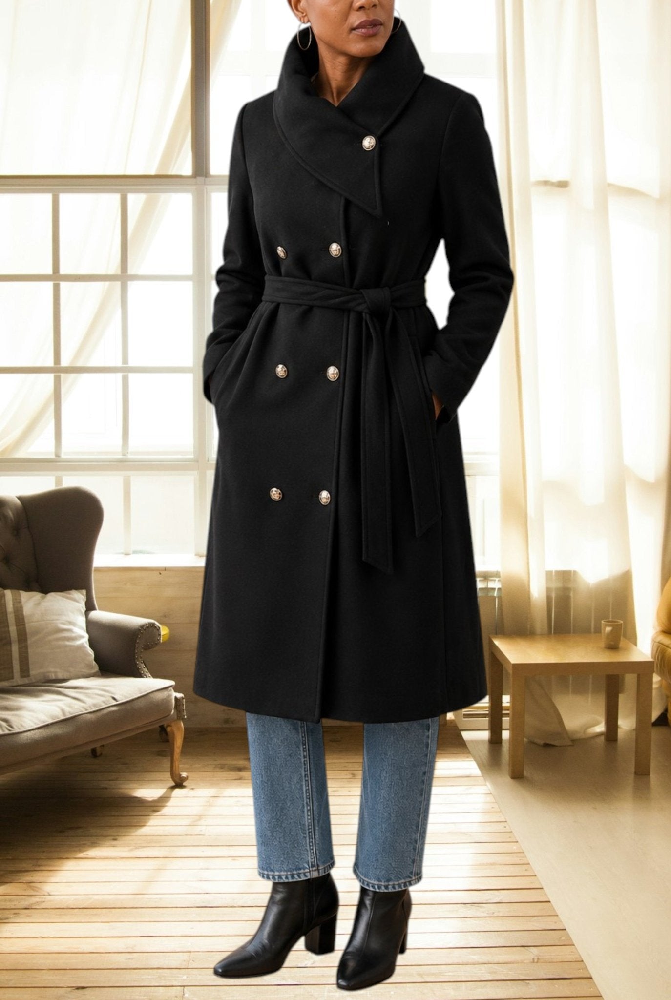 Ladies Black Side Collar Coat - StylePhase SA