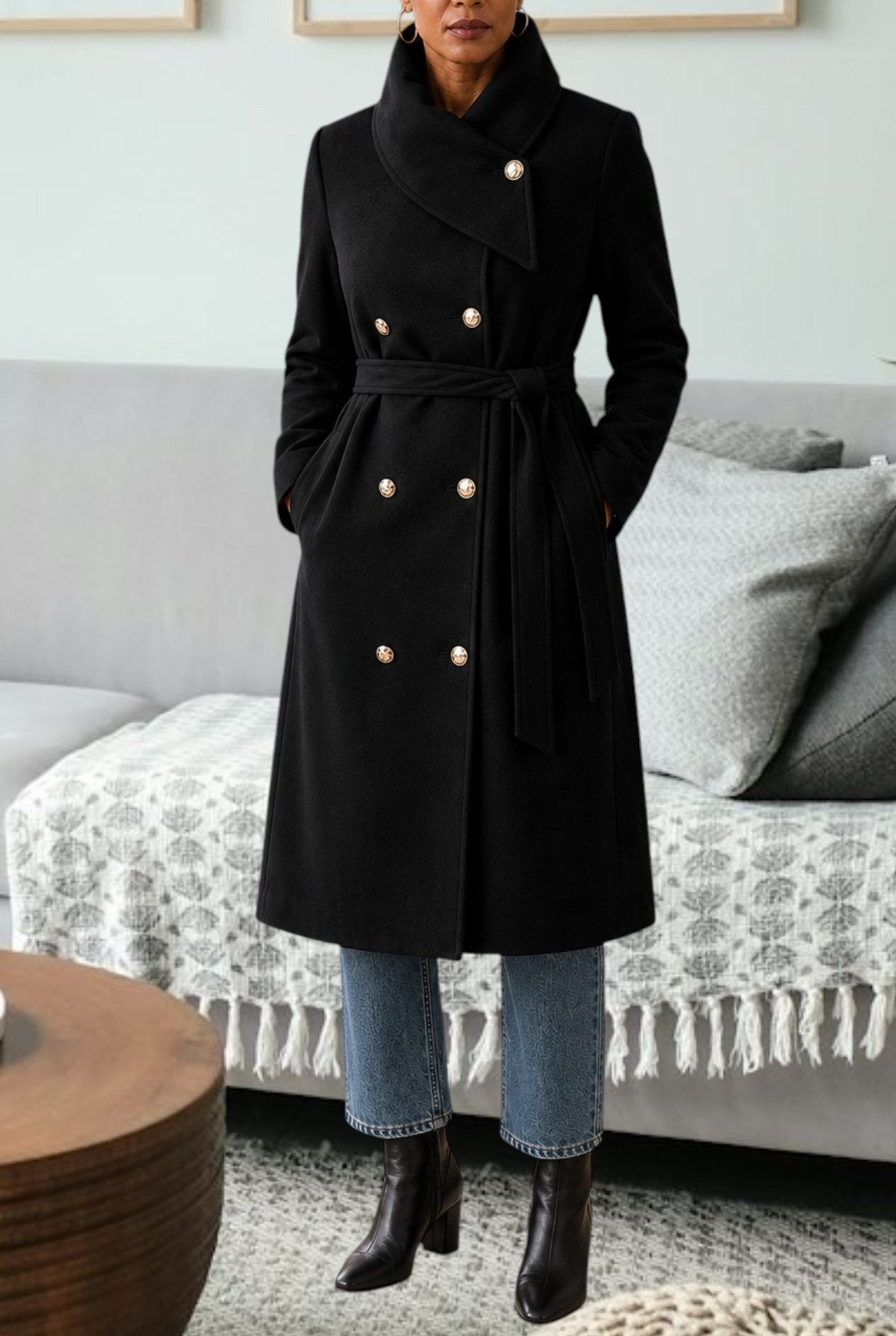 Ladies Black Side Collar Coat - StylePhase SA
