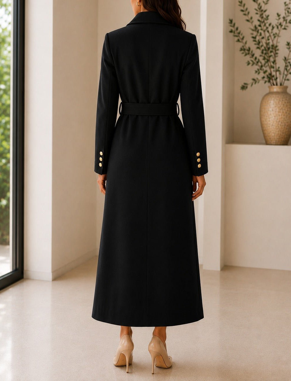 Ladies Black Side Collar Double Breasted Melton Coat - StylePhase SA