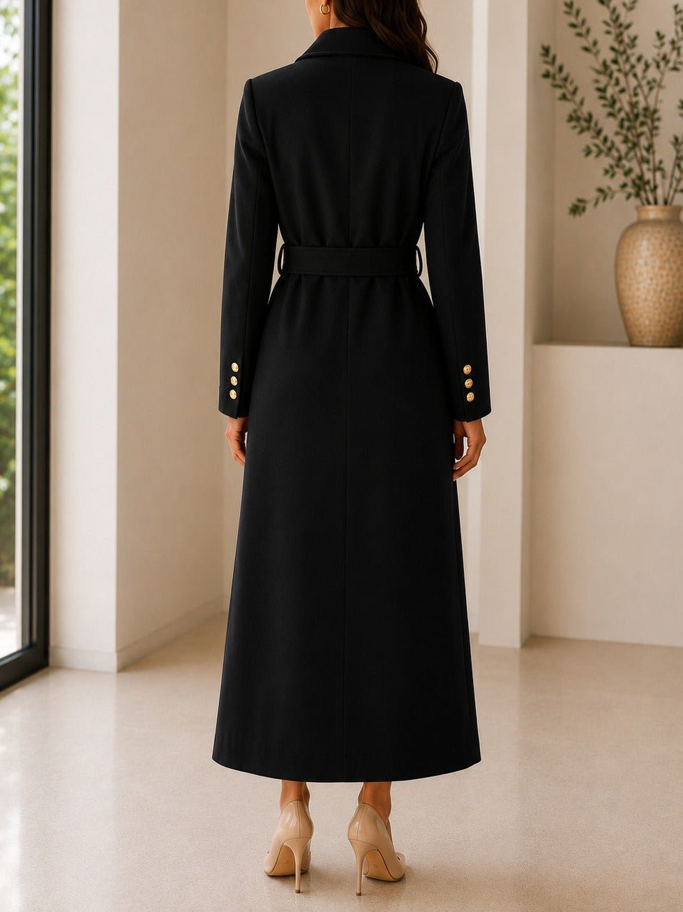 Ladies Black Side Collar Double Breasted Melton Coat - StylePhase SA
