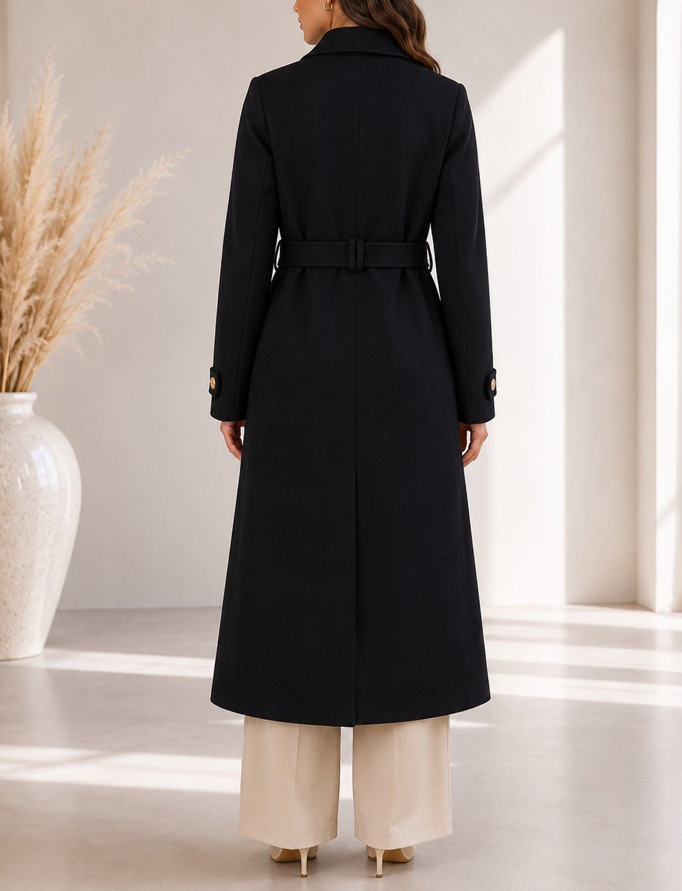 Ladies Black Side Collar Melton Coat - StylePhase SA