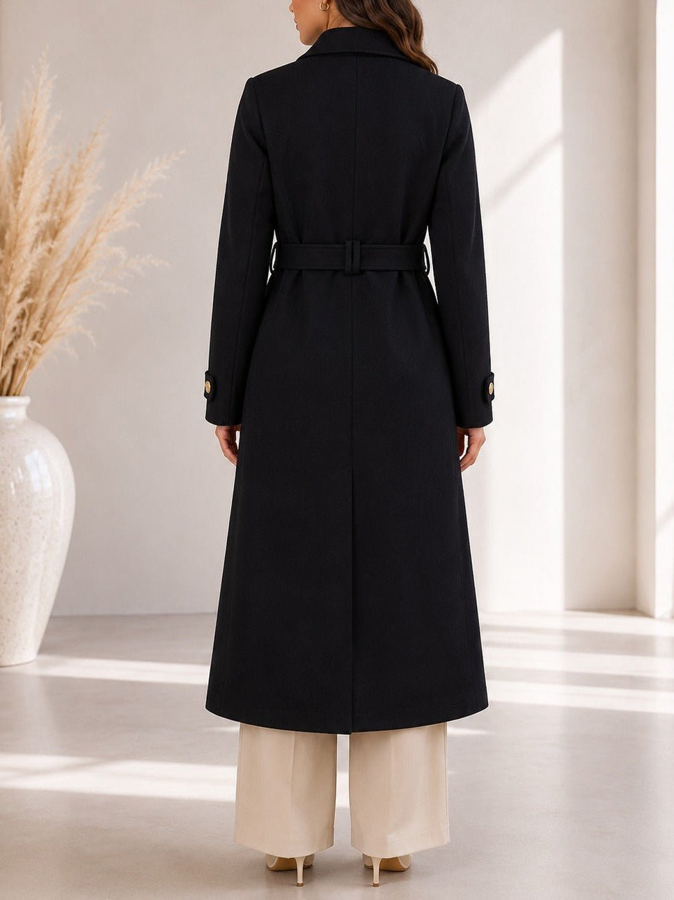 Ladies Black Side Collar Melton Coat - StylePhase SA