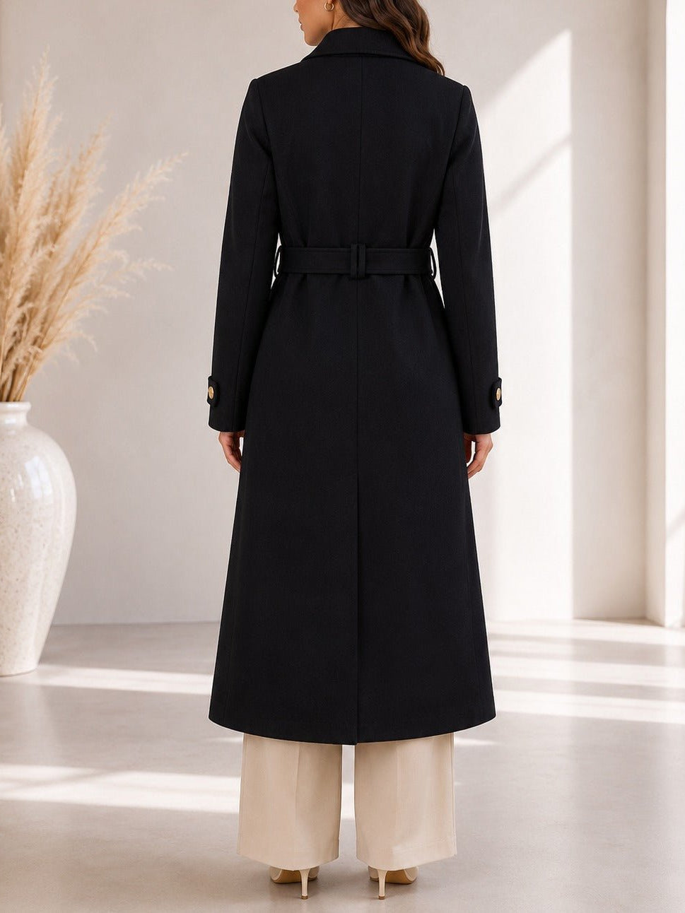 Ladies Black Side Collar Melton Coat - StylePhase SA