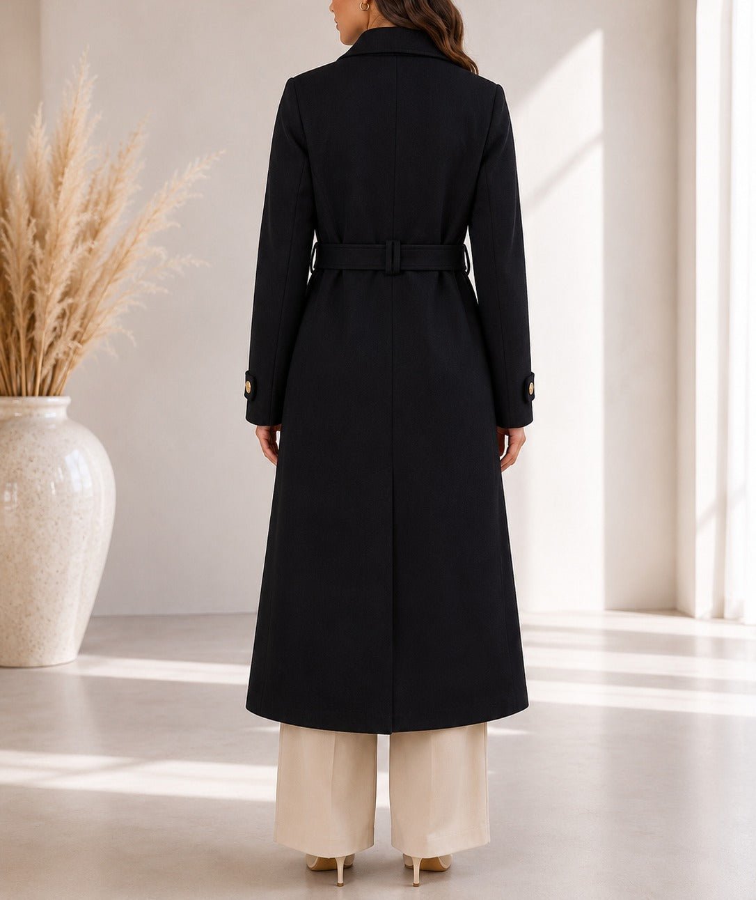 Ladies Black Side Collar Melton Coat - StylePhase SA