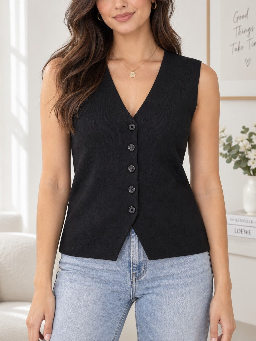 Ladies Black Sleeveless Jersey Top - StylePhase SA