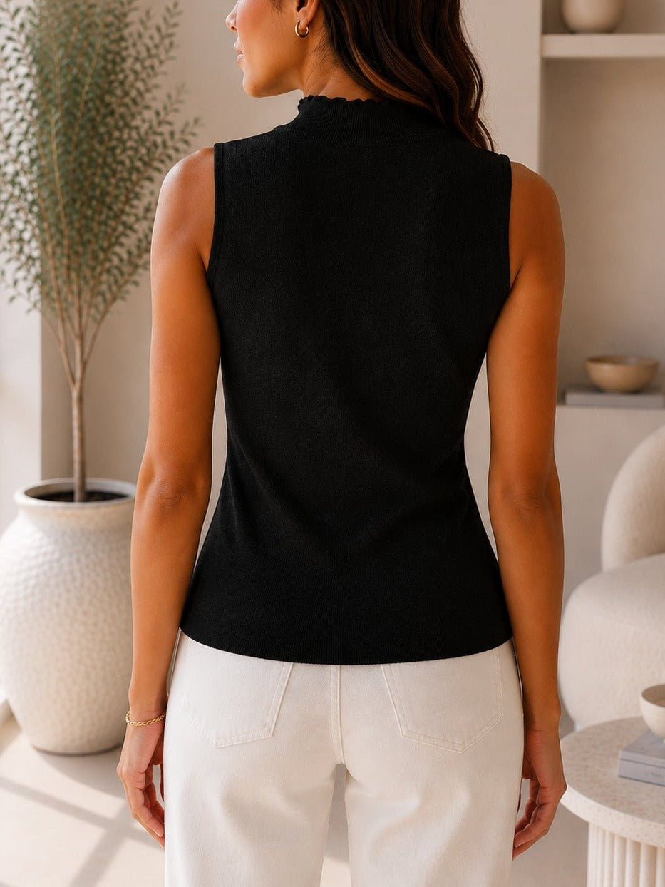 Ladies Black Sleeveless Knitwear 3D Flower Top - StylePhase SA