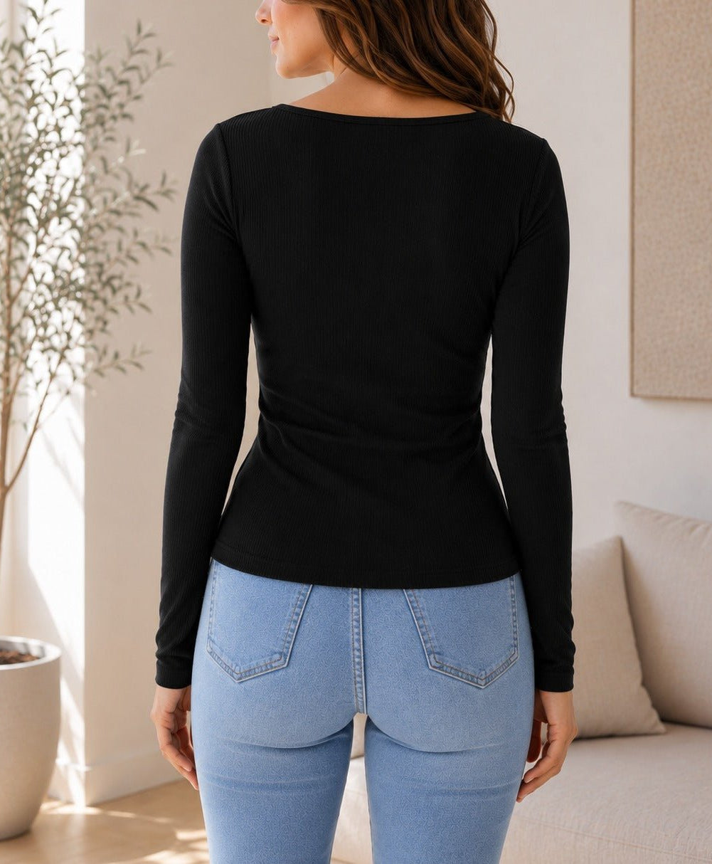 Ladies Black Square Neck Button Knit Cardigan - StylePhase SA