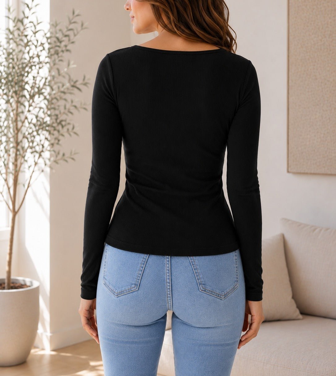 Ladies Black Square Neck Button Knit Cardigan - StylePhase SA