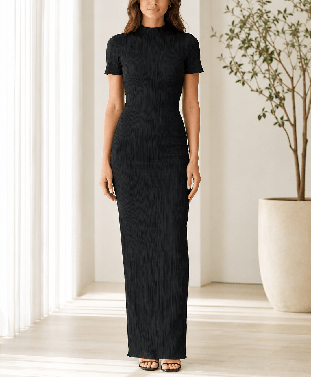 Ladies Black Textured Maxi Dress - StylePhase SA