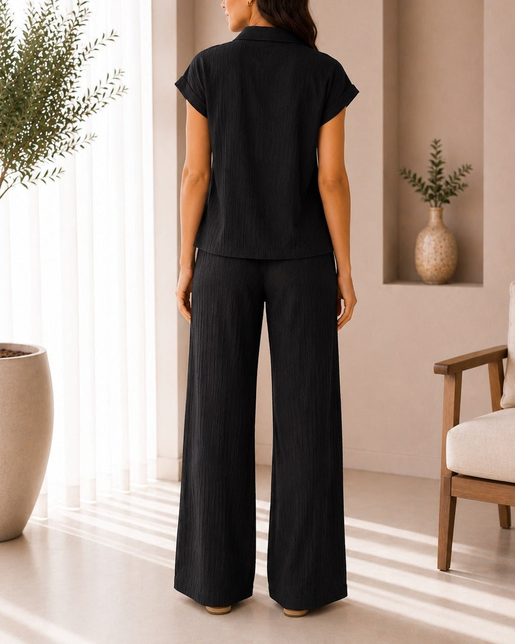 Ladies Black Textured Two-piece New Feeling Set - StylePhase SA