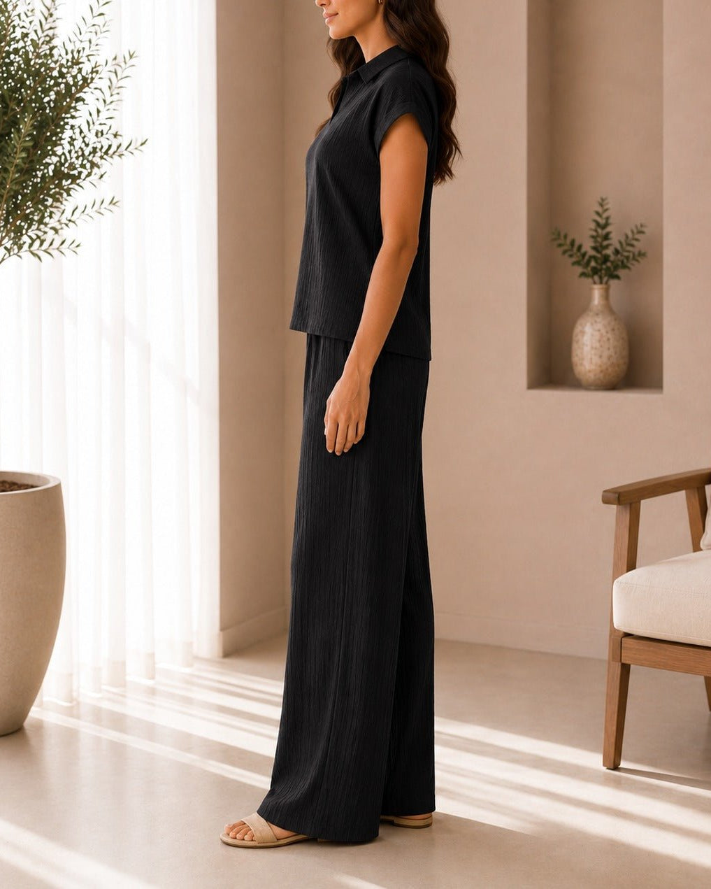 Ladies Black Textured Two-piece New Feeling Set - StylePhase SA