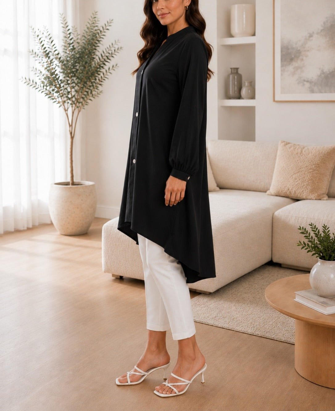 Ladies Black Tunic Longer Length Shirt - New Feeling - StylePhase SA