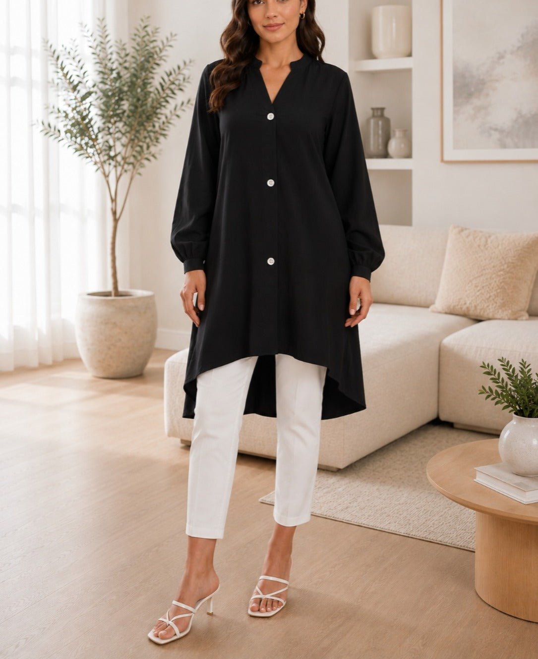 Ladies Black Tunic Longer Length Shirt - New Feeling - StylePhase SA
