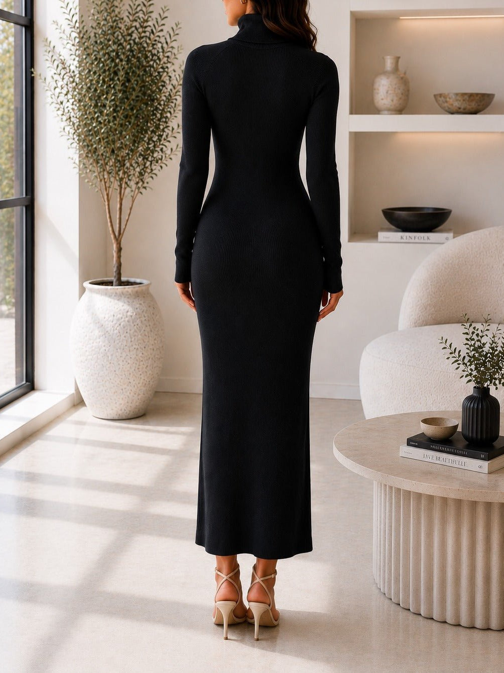Ladies Black Turtleneck Maxi Dress - StylePhase SA