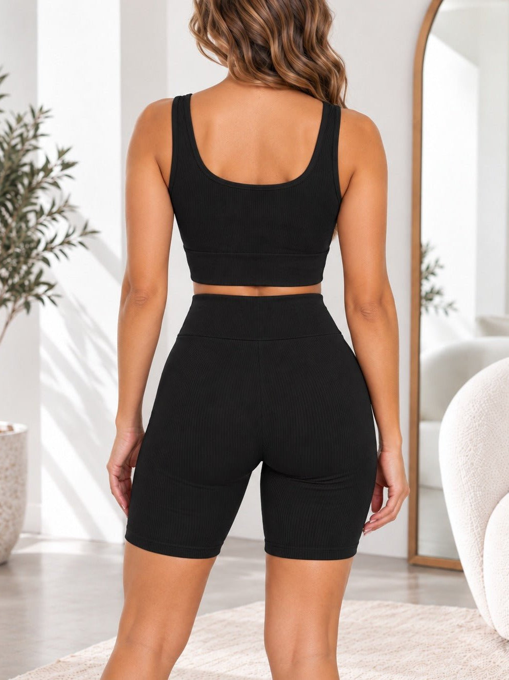Ladies Black Zip Top And Drawstring Shorts Active Wear Set - StylePhase SA
