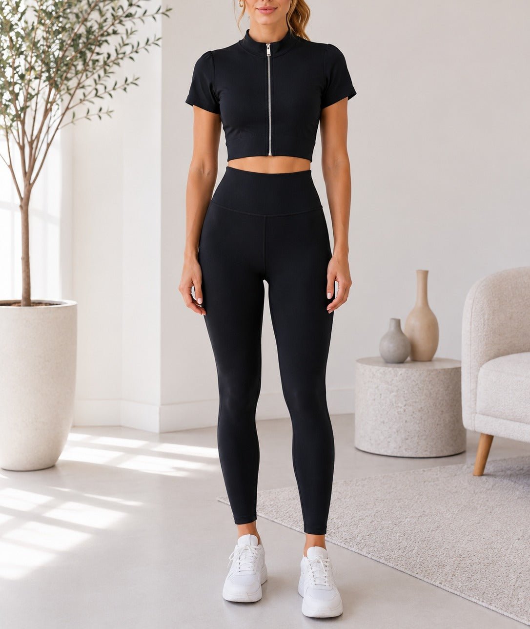 Ladies Black Zip Up Two-Piece Activewear Set - StylePhase SA