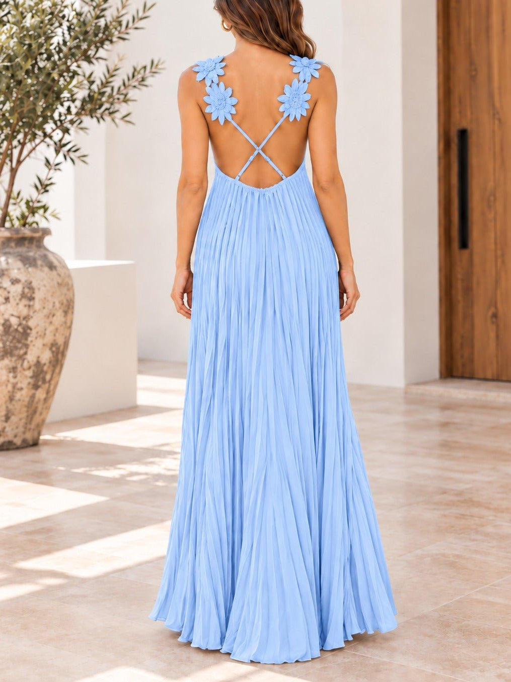 Ladies Blue Flower Strap Maxi Dress - StylePhase SA