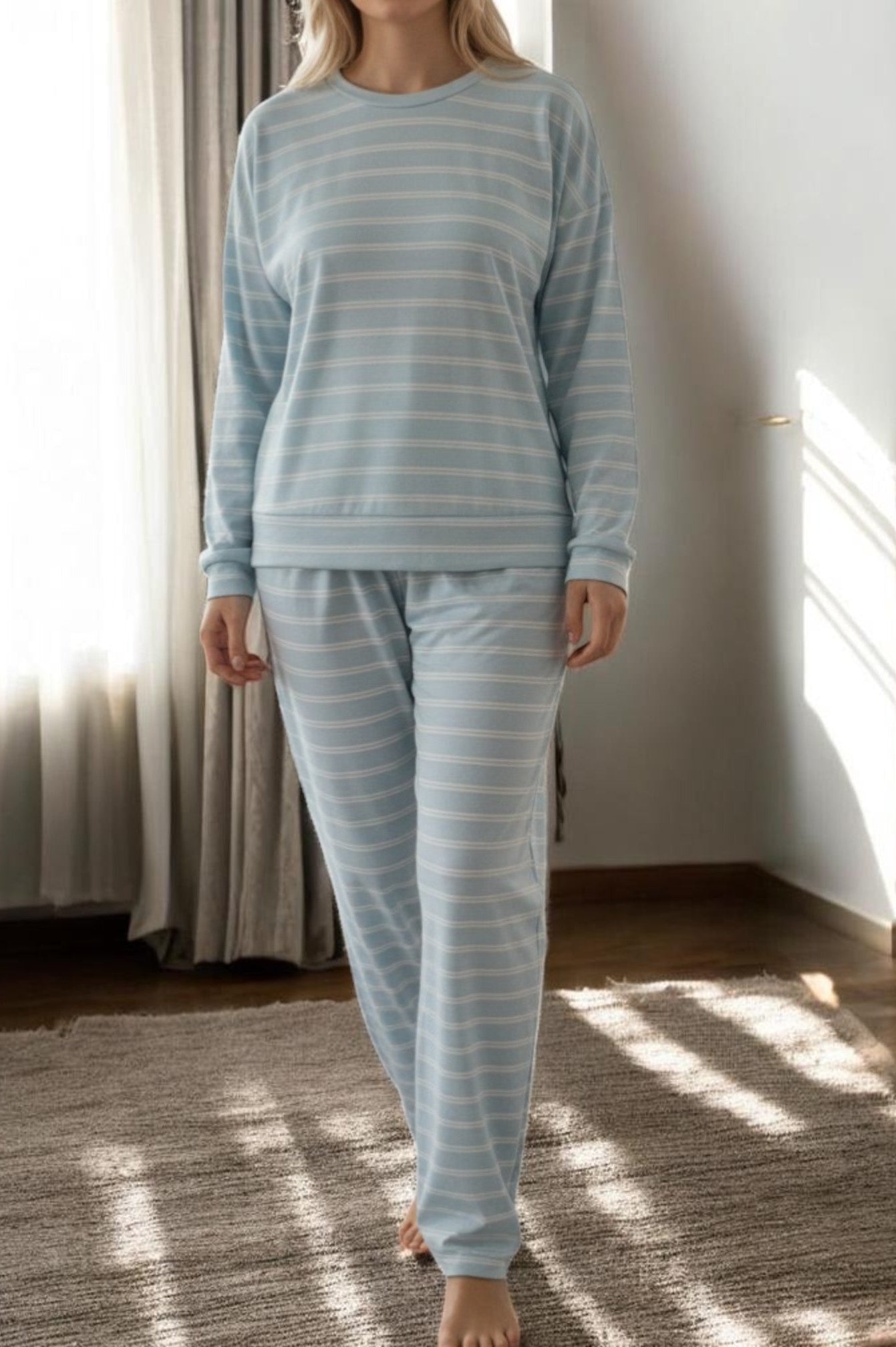 Ladies Blue Rib Knit Pj Set - StylePhase SA