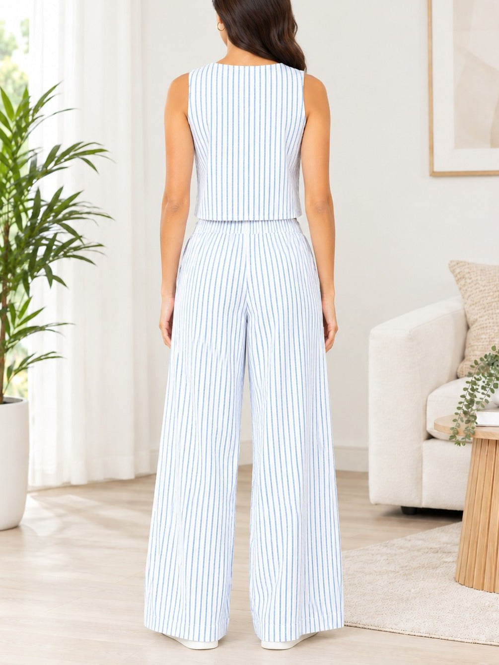 Ladies Blue Stripe Two-Piece Set - StylePhase SA