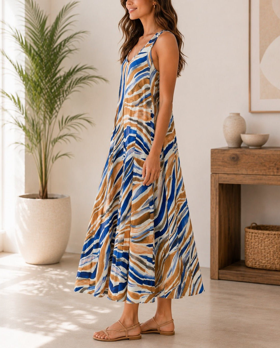 Ladies Blue V Neck Maxi Dress - StylePhase SA