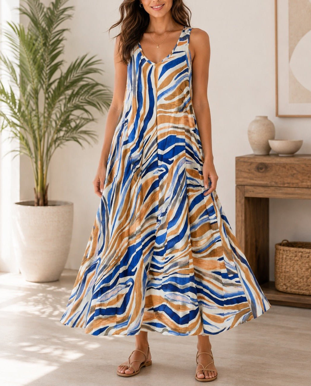 Ladies Blue V Neck Maxi Dress - StylePhase SA