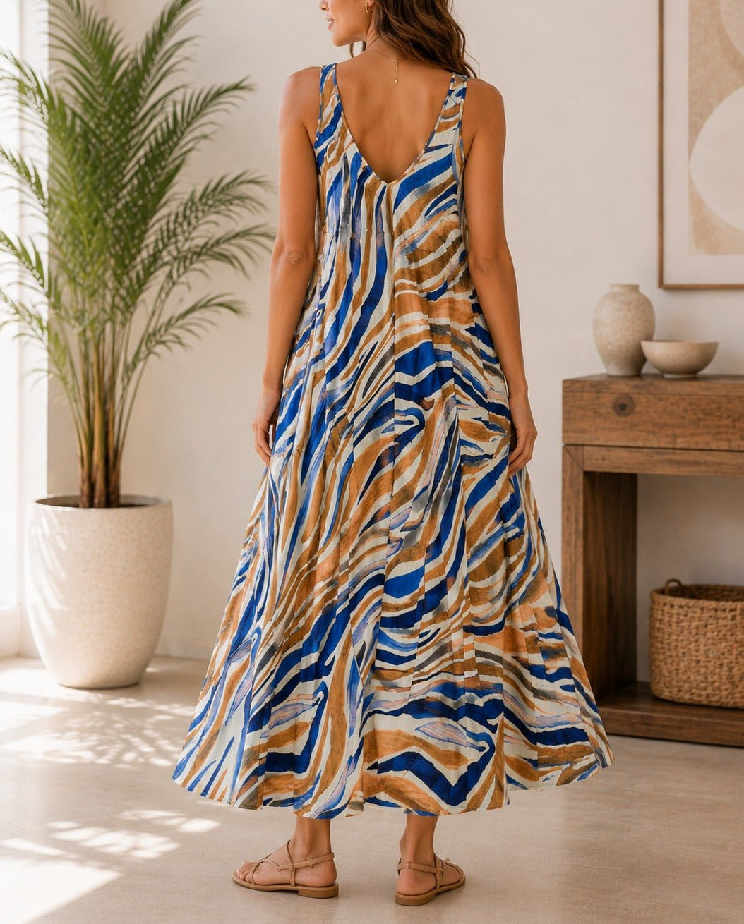 Ladies Blue V Neck Maxi Dress - StylePhase SA