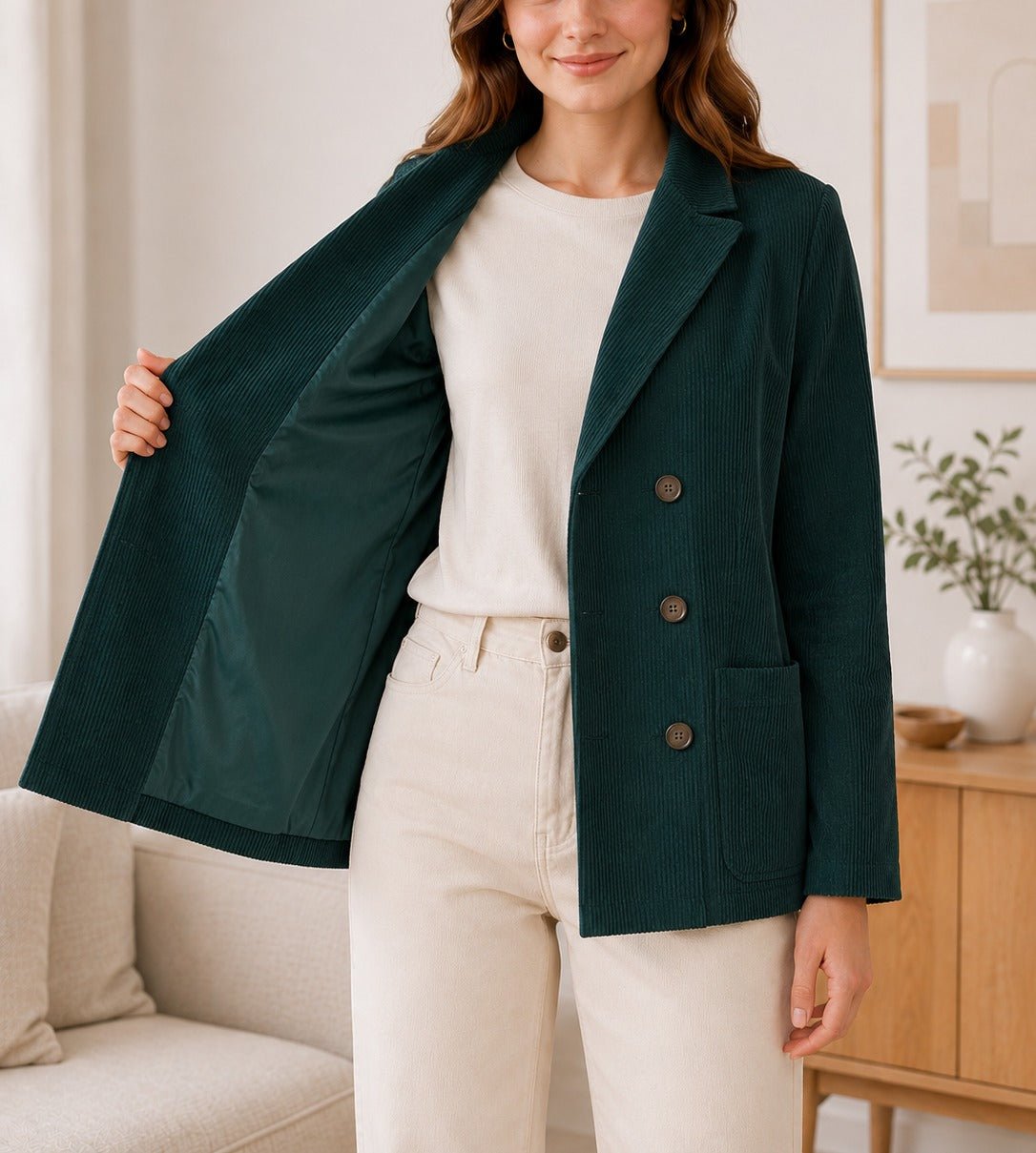 Ladies Bottle Green Corduroy Jacket - StylePhase SA
